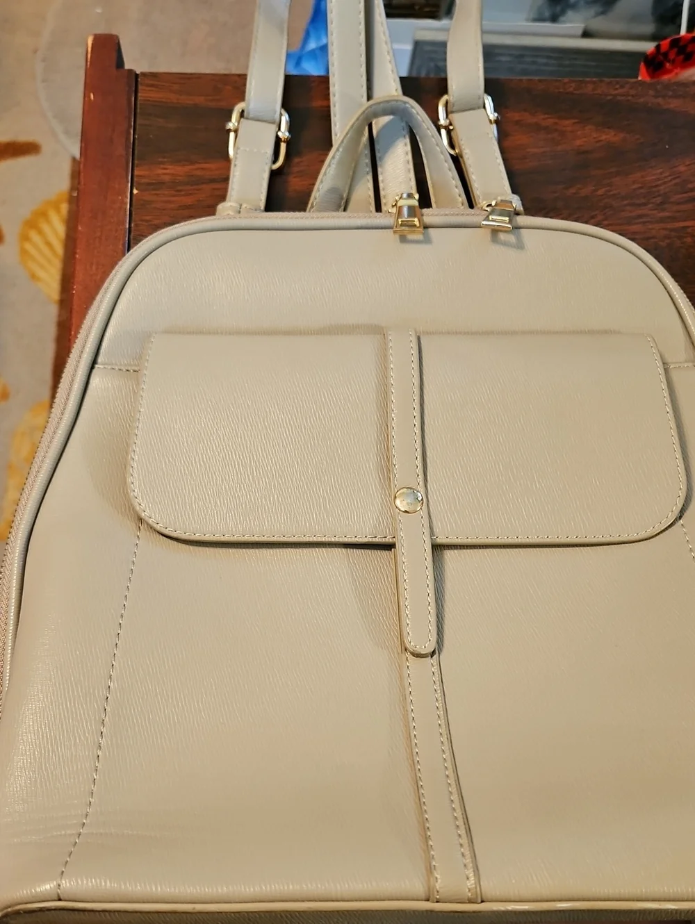 Miztique Grey Faux-Leather Backpack with Front Flap Pocket